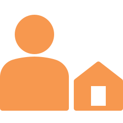 Cartoon person next to house
