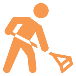 Cartoon figure with rake